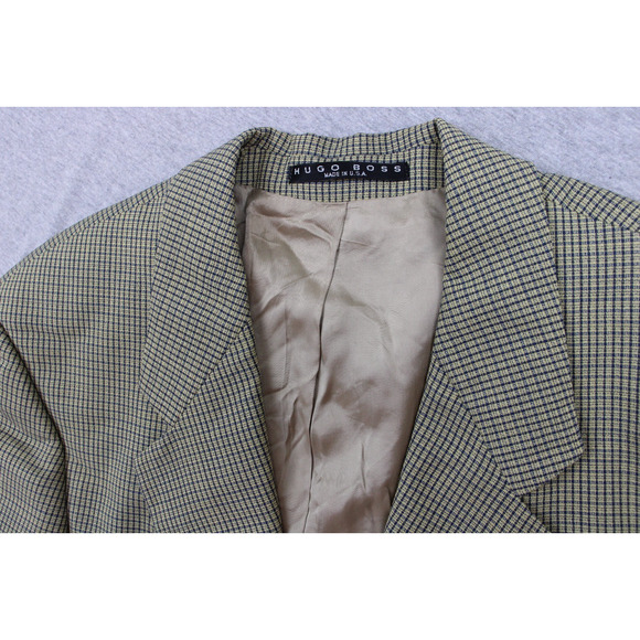 Hugo Boss Blazer Mens 40R Checkered 100% Wool 2 Button Single Breasted - Picture 1 of 11